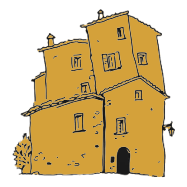 Line drawing of a Tuscan stone house